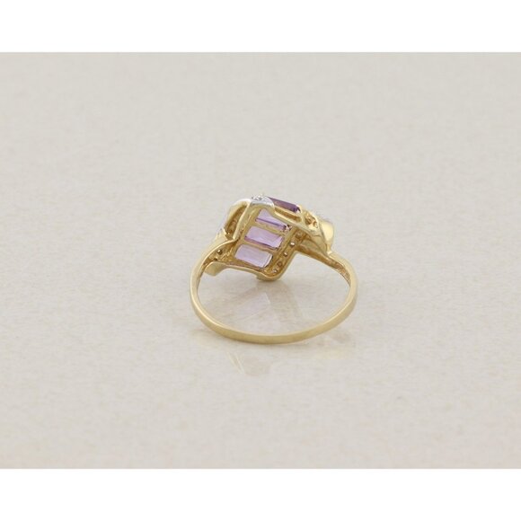 14k Yellow Gold Natural Amethyst and Diamond Ring Size 8 3/4 - Picture 6 of 7